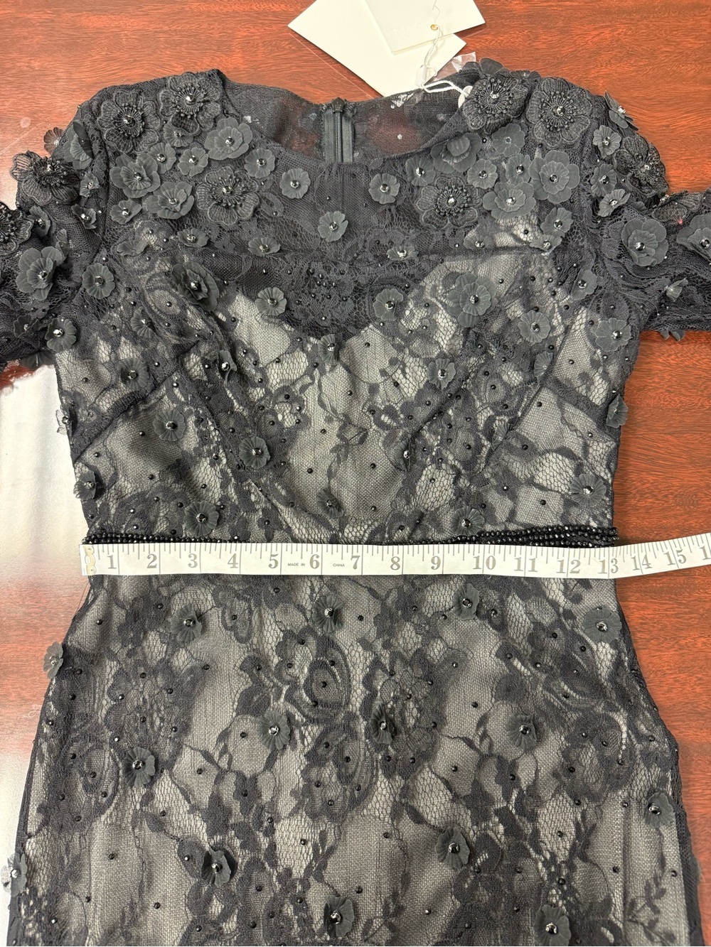 Mac Duggal Size 4 67703 Black Floral Appliqué Long Sleeve Cocktail Midi Dress - Picture 13 of 14